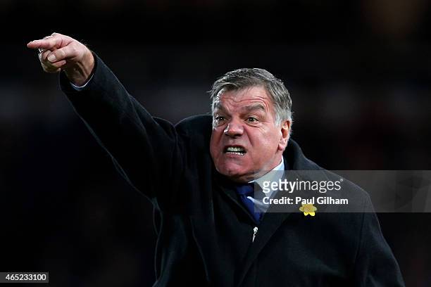 Sam Allardyce the West Ham manager reacts during the Barclays Premier League match between West Ham and Chelsea at the Boleyn Ground on March 4, 2015...