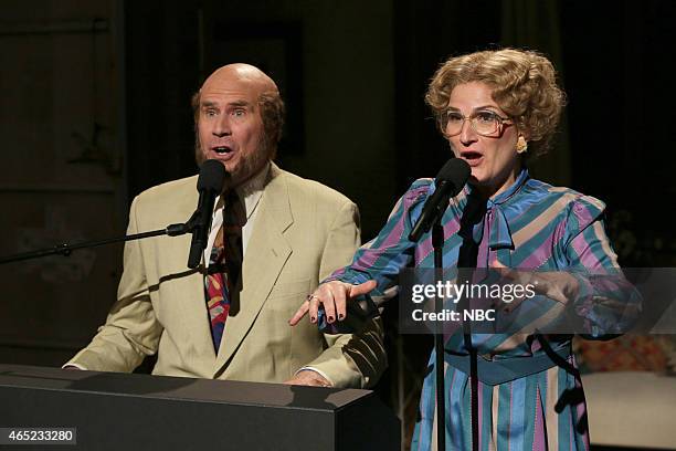 Pictured: Will Ferrell and Ana Gasteyer as Marty and Bobby Culp during the "Marty and Beyonce" skit on February 15, 2015 --