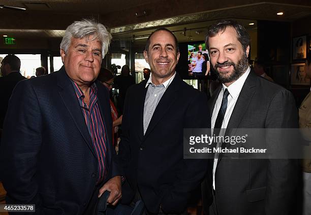 Actor Jay Leno, Baby Buggy Founder Jessica Seinfeld and producer Judd Apatow attend the Inaugural Los Angeles Fatherhood Lunch to Benefit Baby Buggy...
