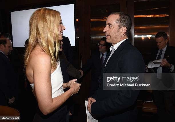 Actress Gwyneth Paltrow and host Jerry Seinfeld attend the Inaugural Los Angeles Fatherhood Lunch to Benefit Baby Buggy hosted by Jerry Seinfeld at...