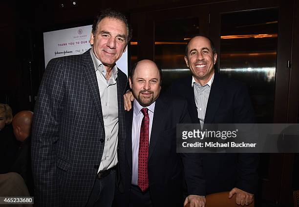 Actors Michael Richards, Jason Alexander and host Jerry Seinfeld attend the Inaugural Los Angeles Fatherhood Lunch to Benefit Baby Buggy hosted by...