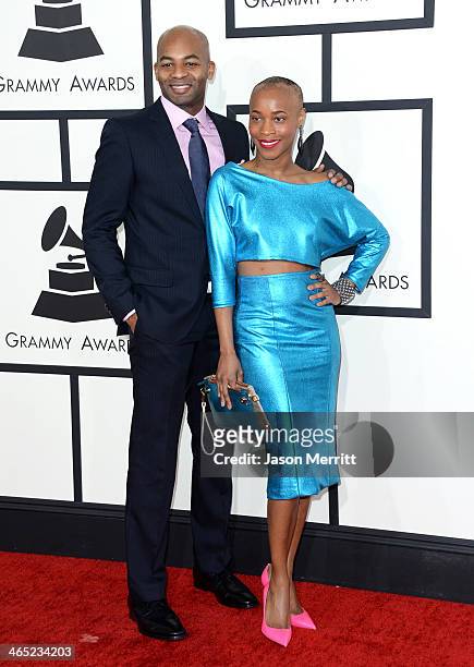 Singer Valisia Lekae and guest attend the 56th GRAMMY Awards at Staples Center on January 26, 2014 in Los Angeles, California.