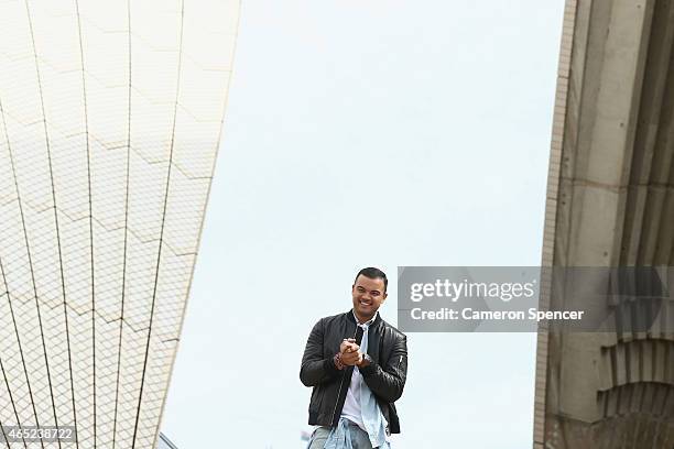 Guy Sebastian poses after being announced as the Australian representative in the 2015 Eurovision Song Contest at the Sydney Opera House on March 5,...