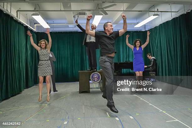 Actors Kara Guy, Tom Galantich, Dale Hensley and Veronica Kuehn perform during "Clinton The Musical" Off Broadway Sneak Preview at Ripley Greer...