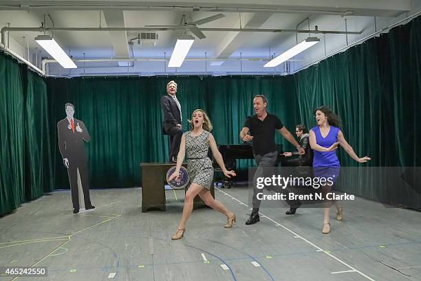 Actors Tom Galantich, Kara Guy, Dale Hensley and Veronica Kuehn perform during "Clinton The Musical" Off Broadway Sneak Preview at Ripley Greer...