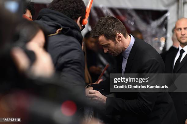 Hugh Jackman attends the "Chappie" New York Premiere at AMC Lincoln Square Theater on March 4, 2015 in New York City.