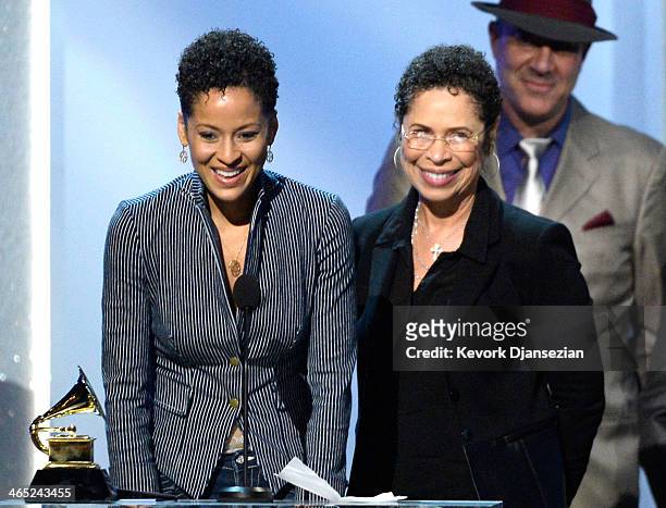 Singer Kori Withers and mother Marcia Johnson accept Best Historical Album for 'The Complete Sussex And Columbia Albums' onstage during the 56th...
