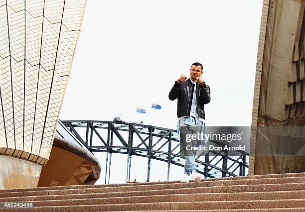 Guy Sebastian, Australia's entrant for the 2015 Eurovision Song Contest, poses at the Eurovision Song Contest Announcement event at Sydney Opera...