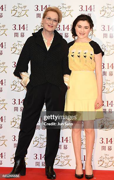 Actresses Meryl Streep and Lilla Crawford attend the photo call for "Into the Woods" at The Riz Carlton Tokyo on March 5, 2015 in Tokyo, Japan.