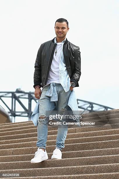 Guy Sebastian poses after being announced as the Australian representative in the 2015 Eurovision Song Contest at the Sydney Opera House on March 5,...