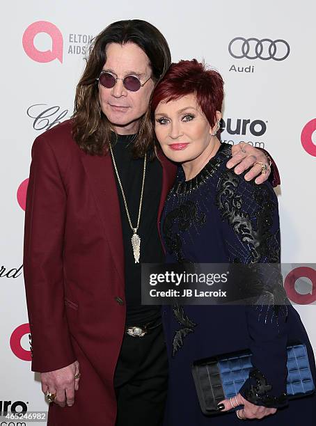 Ozzy Osbourne and Sharon Osbourne attend the 23rd Annual Elton John AIDS Foundation Academy Awards Viewing Party on February 22, 2015 in West...