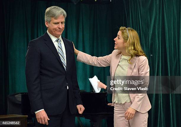 Actors Tom Galantich and Kerry Butler perform at 'Clinton The Musical' Sneak Peek at Ripley Grier Studios at Ripley Greer Studios on March 4, 2015 in...