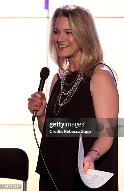 Moderator Janine Sharell speaks onstage at Steve Tyrell Celebrates "That Lovin' Feeling" With SHOF Legends at The GRAMMY Museum on March 4, 2015 in...