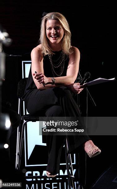 Moderator Janine Sharell speaks onstage at Steve Tyrell Celebrates "That Lovin' Feeling" With SHOF Legends at The GRAMMY Museum on March 4, 2015 in...