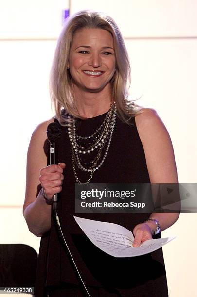 Moderator Janine Sharell speaks onstage at Steve Tyrell Celebrates "That Lovin' Feeling" With SHOF Legends at The GRAMMY Museum on March 4, 2015 in...