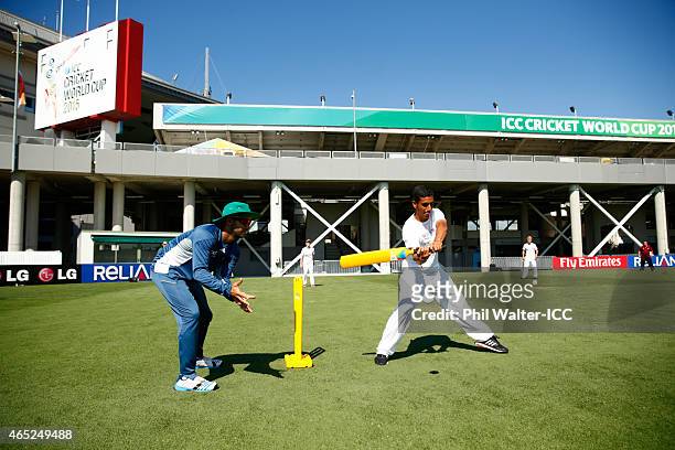 Duminy of South Africa stands as wicket keeper during a Charity Training and Coaching Session at Eden Park 2 on March 5, 2015 in Auckland, New...