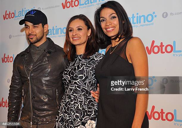 Artist Coalition Co-Chair Wilmer Valderrama, President and CEO, Voto Latino, Maria Teresa Kumar, C0-Founder and Co-Chair and Rosario Dawson attend...