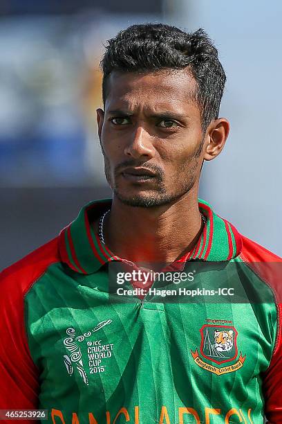 Shafiul Islam of Bangladesh looks on during the 2015 ICC Cricket World Cup match between Bangladesh and Scotland at Saxton Field on March 5, 2015 in...