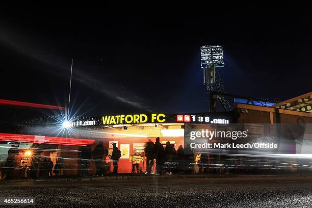 General view of Vicarage Road, home to Watford Football Club during the Sky Bet Championship match between Watford and Fulham at Vicarage Road on...