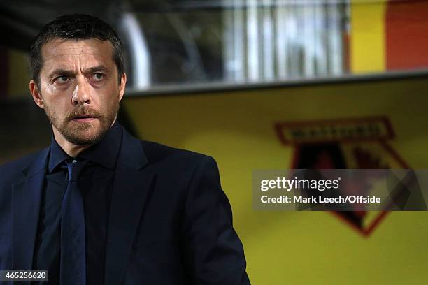 Slavisa Jokanovic manager of Watford during the Sky Bet Championship match between Watford and Fulham at Vicarage Road on March 3, 2015 in Watford,...
