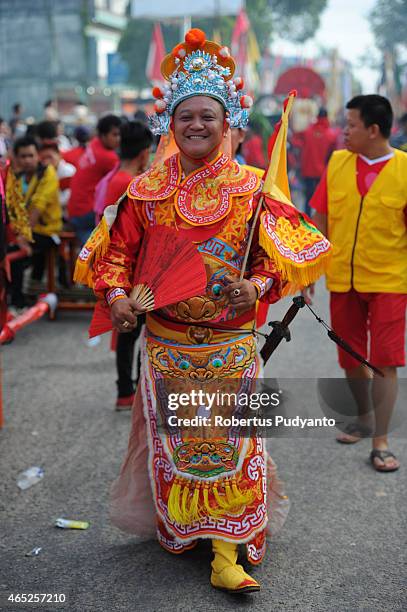 Member of Tatung performs during Cap Go Meh celebrations on March 5, 2015 in Singkawang, Kalimantan, Indonesia. The ancient art of Tatung, performed...