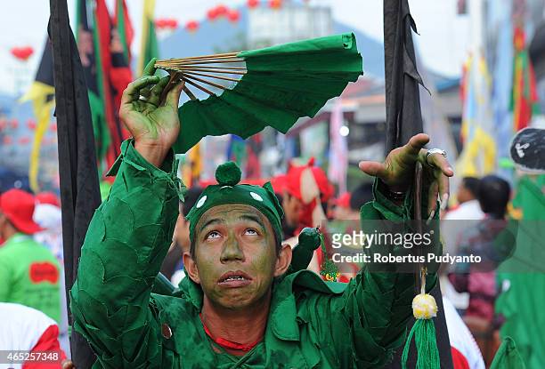 Member of Tatung performs during Cap Go Meh celebrations on March 5, 2015 in Singkawang, Kalimantan, Indonesia. The ancient art of Tatung, performed...
