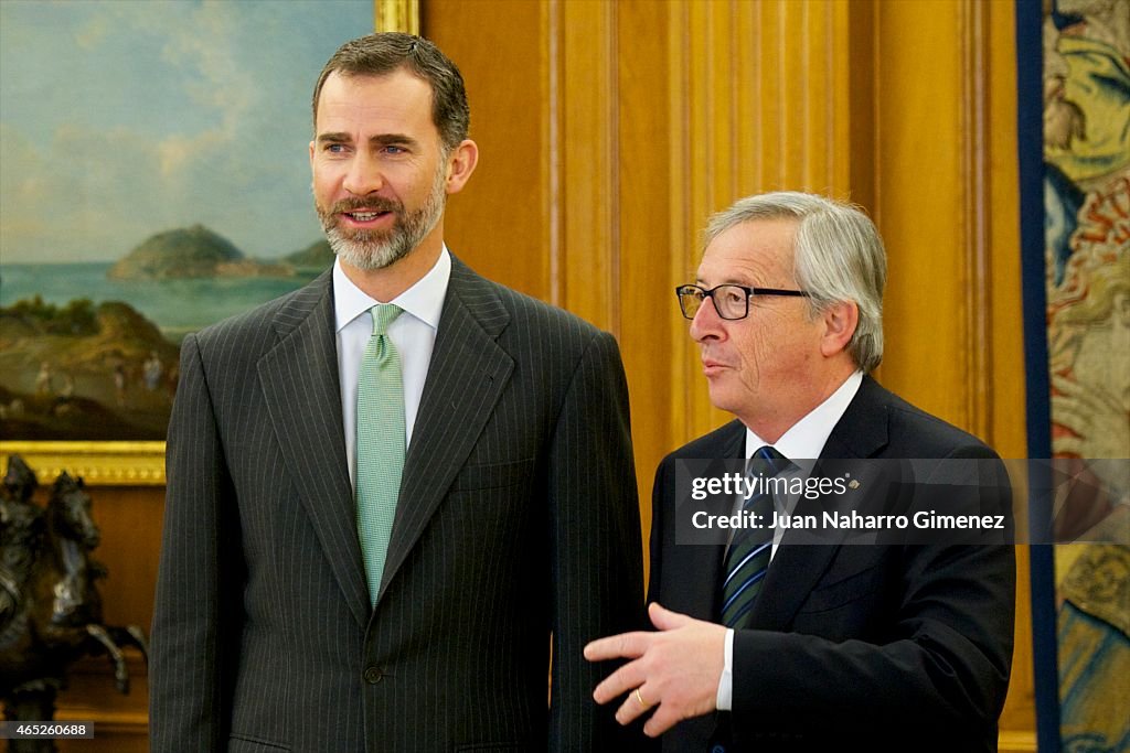 King Felipe VI of Spain Meets Jean Claude Juncker at Zarzuela Palace