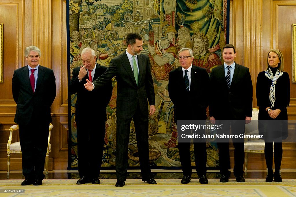 King Felipe VI of Spain Meets Jean Claude Juncker at Zarzuela Palace