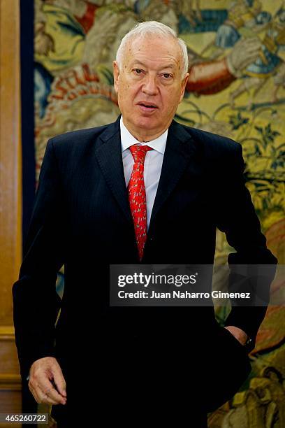 Minister of Foreign Affairs and Cooperation Jose Manuel Garcia-Margallo is seen at Zarzuela Palace on March 5, 2015 in Madrid, Spain.