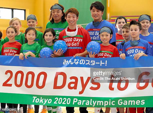 Participants play a blind soccer during the Tokyo 2020 Paralympic Games 2,000 Days to go count down event on March 5, 2015 in Tokyo, Japan.