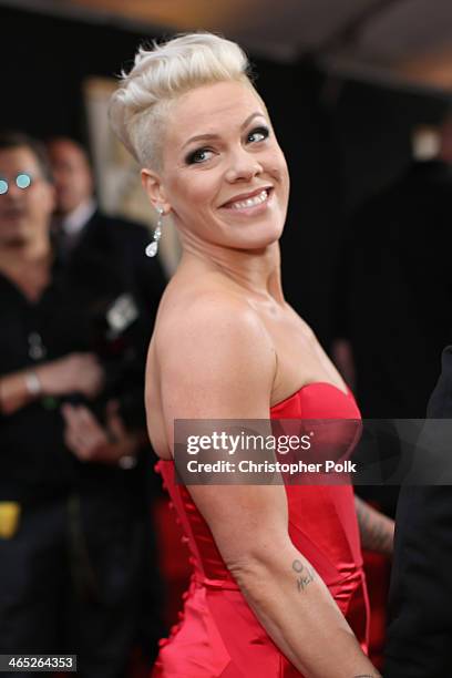 Singer Pink attends the 56th GRAMMY Awards at Staples Center on January 26, 2014 in Los Angeles, California.