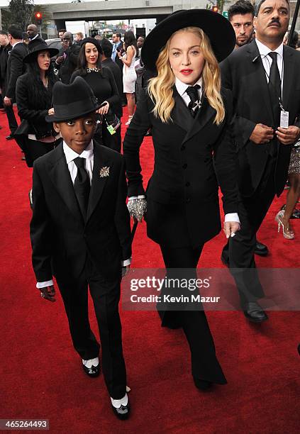 David Banda and Madonna attend the 56th GRAMMY Awards at Staples Center on January 26, 2014 in Los Angeles, California.