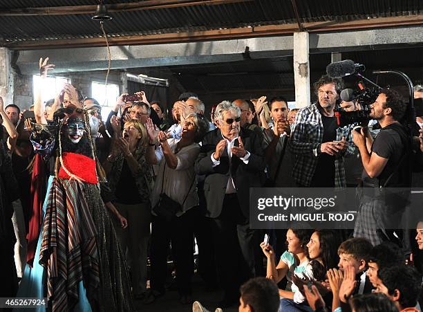 Former Uruguayan President and current Senator José Mujica speaks during the inauguration of the Agrarian School of Rincon del Cerro, located in...