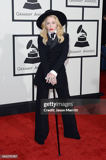 Singer Madonna attends the 56th GRAMMY Awards at Staples Center on January 26, 2014 in Los Angeles, California.