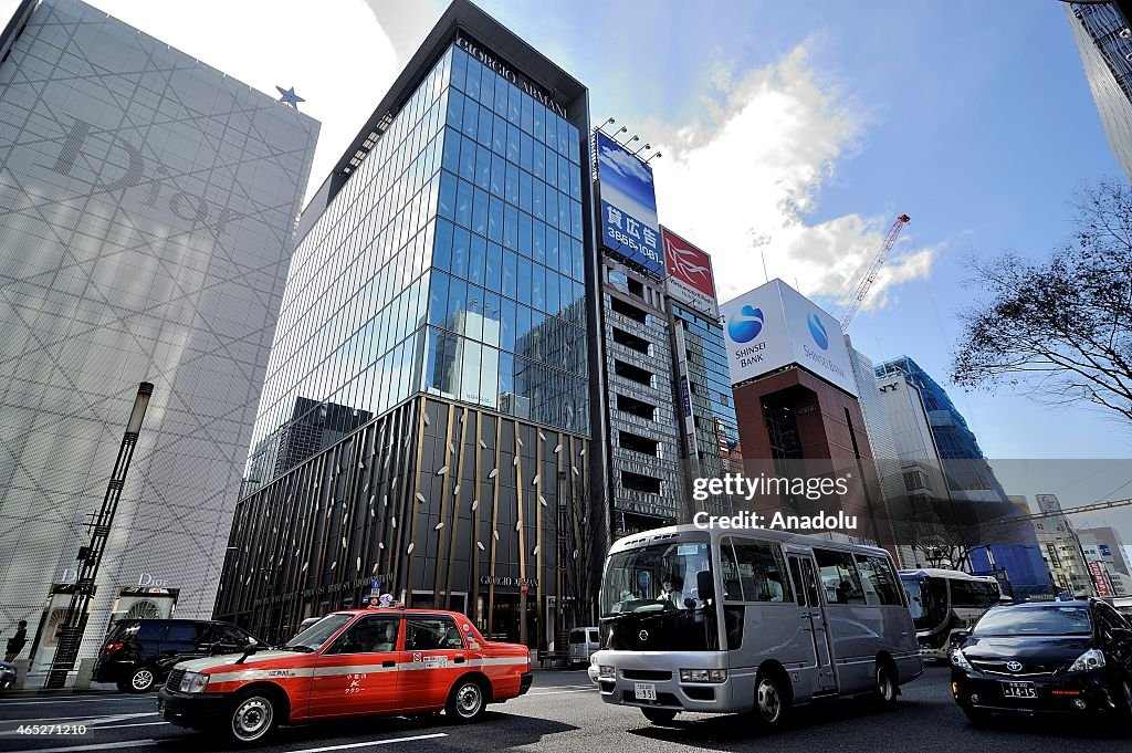 Buildings of the high-end shopping district of Ginza in Tokyo