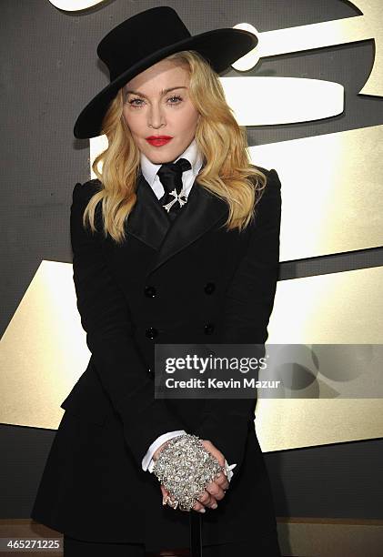 Madonna attends the 56th GRAMMY Awards at Staples Center on January 26, 2014 in Los Angeles, California.