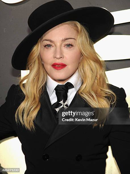 Madonna attends the 56th GRAMMY Awards at Staples Center on January 26, 2014 in Los Angeles, California.