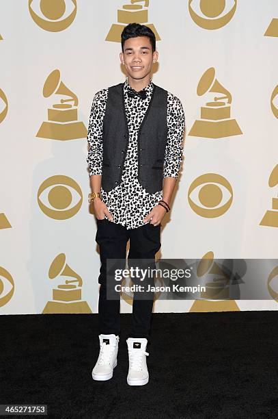Actor Roshon Fegan poses in the press room during the 56th GRAMMY Awards at Staples Center on January 26, 2014 in Los Angeles, California.