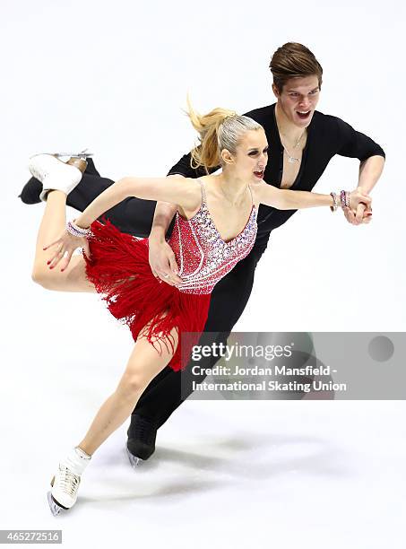 Sergey Mozgov and Anna Yanovskaya of Russia perform during the Ice Dance Short Dance on Day 2 of the ISU World Junior Figure Skating Championships at...