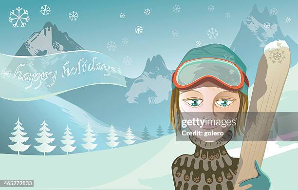 girl with ski goggles - ski humour 幅插畫檔、美工圖案、卡通及圖標