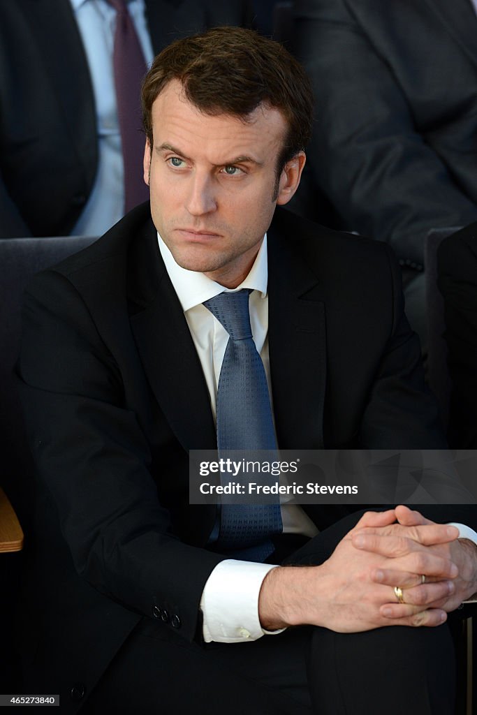 Emmanuel Macron, French Minister of Economy Presents France Project To Host the 2025 World Expo At Louis Vuitton Foundation In Paris