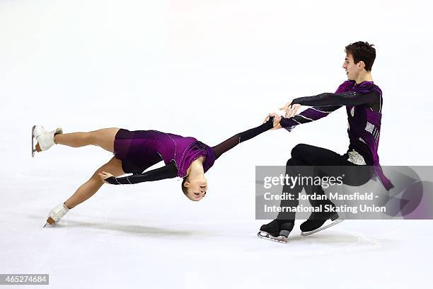 Maxim Bobrov and Daria Beklemisheva of Russia perform during the Paris Free Skating on Day 2 of the ISU World Junior Figure Skating Championships at...