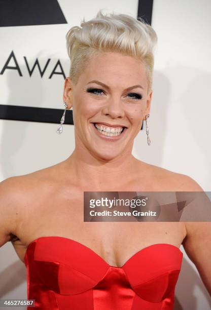 Recording artist Pink attends the 56th GRAMMY Awards at Staples Center on January 26, 2014 in Los Angeles, California.
