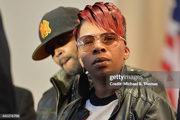 Lesley McSpadden, mother of slain teenager Michael Brown Jr., stands during a press conference at the Greater St. Mark Missionary Baptist Church on...