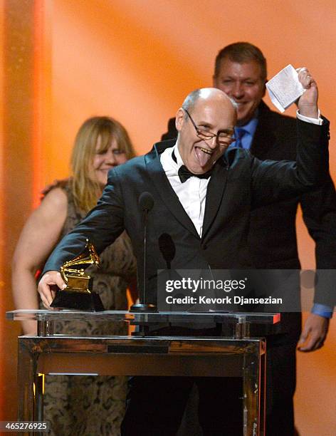 Composer Wlodek Pawlik, winner of Best Large Jazz Ensemble Album for 'Night In Calisia', accepts the award onstage during the 56th GRAMMY Awards...