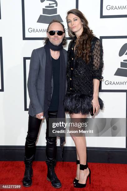 Musician Lars Ulrich and model Jessica Miller attend the 56th GRAMMY Awards at Staples Center on January 26, 2014 in Los Angeles, California.