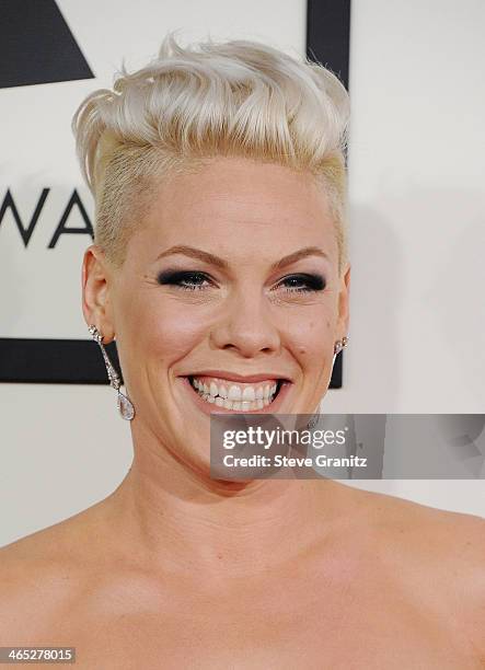 Recording artist Pink attends the 56th GRAMMY Awards at Staples Center on January 26, 2014 in Los Angeles, California.