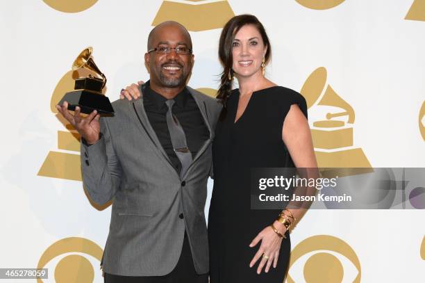 Recording artist Darius Rucker and Beth Leonard poses in the press room during the 56th GRAMMY Awards at Staples Center on January 26, 2014 in Los...