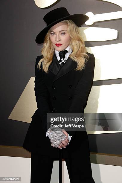 Singer Madonna attends the 56th GRAMMY Awards at Staples Center on January 26, 2014 in Los Angeles, California.