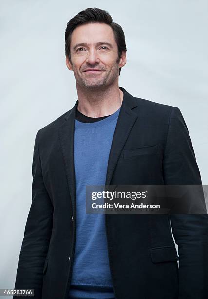 Actor Hugh Jackman is photographed for a portrait call for "Chappie" at the Crosby Hotel on February 10, 2015 in New York City.